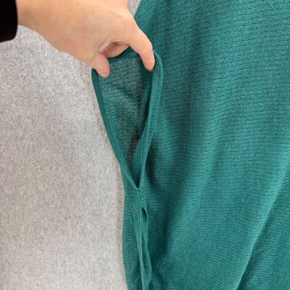 Eileen Fisher Womens Large Wool Knit Short Sleeve Sweater Top Green Drape FLAWED - Picture 7 of 13